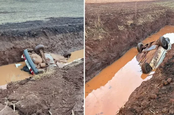 Homem morre afogado no Paraná após carro cair em canaleta.